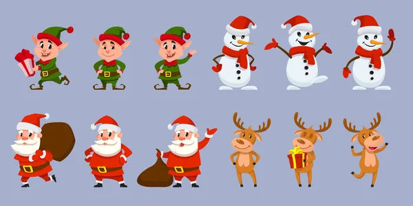 Set van kerstpersonages in verschillende poses. — Stockvector