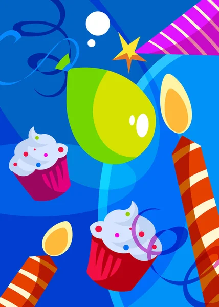 Joyeux anniversaire affiche avec des gâteaux et des bougies. — Image vectorielle