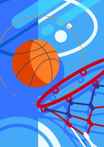 Cartaz de basquete com bola e cesta. — Vetor de Stock