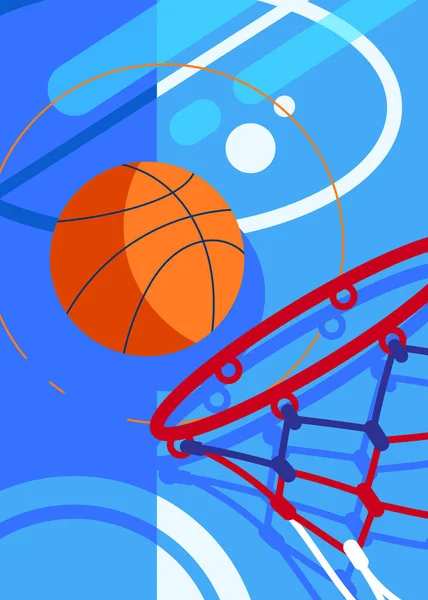 Basketballposter mit Ball und Korb. Stockillustration