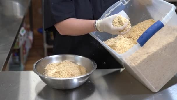 Pastry Chef Prepares Homemade Cake Culinary Baking Concept Cakes Butter — Stock Video