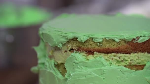 糕点厨师准备了一个自制的蛋糕 烘焙的概念 奶油蛋糕 这个蛋糕叫Napoleon — 图库视频影像