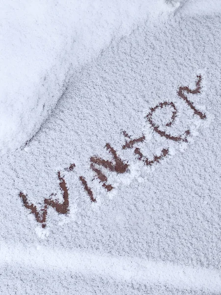 Inscription on the snow. Winter — Stock Photo, Image