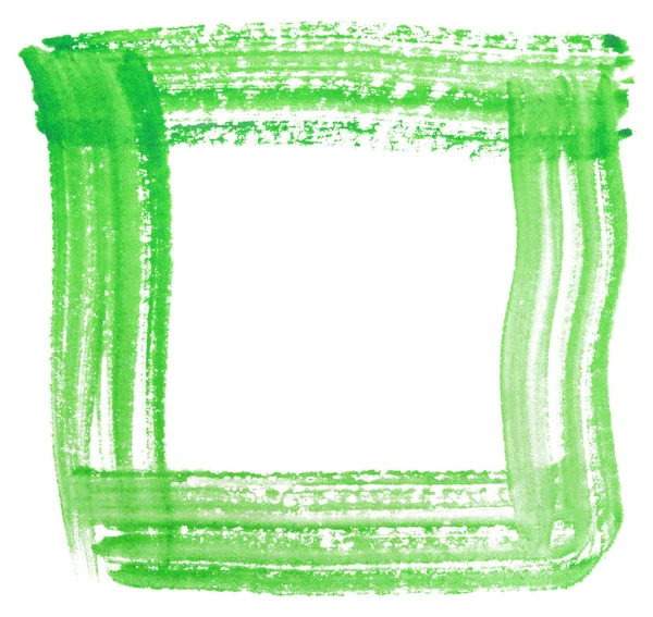 緑の塗料で描かれたデザインの正方形のための長方形のフレーム 乾燥した水彩ブラシ技術 白い背景を持つ回路は — ストック写真