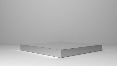 Gri arka planda metalik parlak bir kaide. Tablo standı Soyut Asgari geometri kavramı