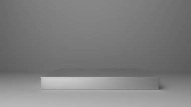 Gri arka planda metalik parlak bir kaide. Tablo standı Soyut Asgari geometri kavramı
