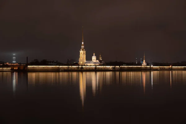 Vue Forteresse Pierre Paul Nuit Saint Pétersbourg — Photo