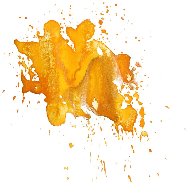Žlutá Světlá Akvarel Skvrna Pozadí Skvrna Izolovaná Bílých Skvrnkách Barvy — Stock fotografie