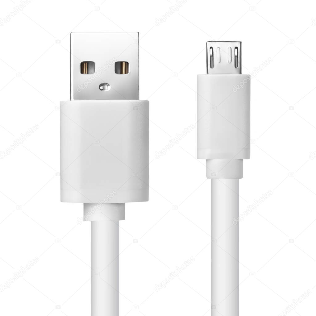 usb cables with plugs isolated on white background