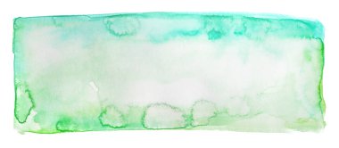 Kağıt üzerine fırçayla çizilmiş tasarım lekesi için suluboya yeşil dikdörtgen element. Beyaz arkaplanda izole.