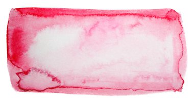 Kağıt üzerine fırçayla çizilmiş suluboya kırmızı leke. Boya taşma dokusu beyaz arkaplanda izole edildi.