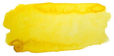 Kağıt üzerinde fırçayla çizilmiş suluboya sarı leke. Beyaz arkaplanda izole.