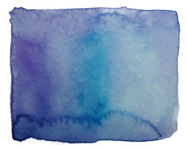 Kağıt üzerine fırçayla çizilmiş tasarım lekesi için suluboya mavi dikdörtgen element. Beyaz arkaplanda izole.