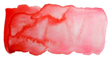 Kağıt üzerine fırçayla çizilmiş suluboya kırmızı leke. Beyaz arkaplanda izole.