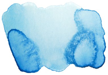 Kağıt üzerine fırçayla çizilmiş suluboya mavi leke. Beyaz arkaplanda izole.