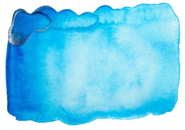 Kağıt üzerine fırçayla çizilmiş suluboya mavi leke. Beyaz arkaplanda izole.
