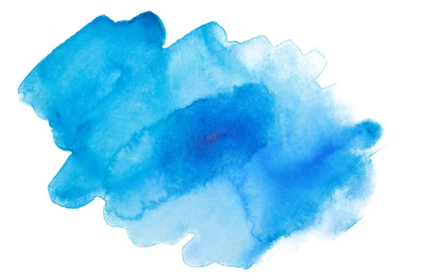 紙に筆で描いた水彩の青のシミ 白地に隔離された — ストック写真