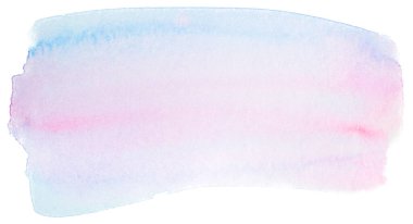 Açık mavi, pembe taşmış suluboya lekeli, suluboya desenli kağıt üzerinde. Tasarım için izole edilmiş beyaz arkaplan ögesi üzerinde.