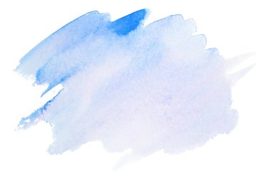 Kağıt üzerinde suluboya desenli suluboya mavi bir leke. Tasarım için izole edilmiş beyaz arkaplan ögesi üzerinde.