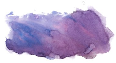 Beyaz arka planda suluboya mor leke izole edilmiş. Boya ve suluboya kağıt desenli elementler. Kartpostal ve baskı tasarımı için arkaplan.