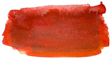 Beyaz arka planda suluboya turuncu kırmızı leke izole edilmiş. Boya ve suluboya kağıt desenli elementler. Kartpostal ve baskı tasarımı için arkaplan.