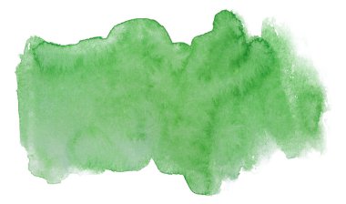 Beyaz arka planda suluboya yeşil leke izole edildi. Boya ve suluboya kağıt desenli elementler. Kartpostal ve baskı tasarımı için arkaplan.