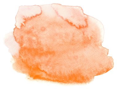 Beyaz arka planda suluboya turuncu sarı leke izole edilmiş. Boya ve suluboya kağıt desenli elementler. Kartpostal ve baskı tasarımı için arkaplan.