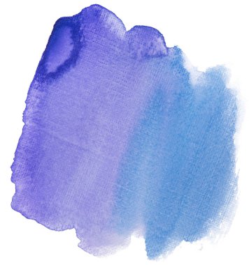 Beyaz arka planda suluboya mavi leke izole edildi. Boya ve suluboya kağıt desenli elementler. Kartpostal ve baskı tasarımı için arkaplan.