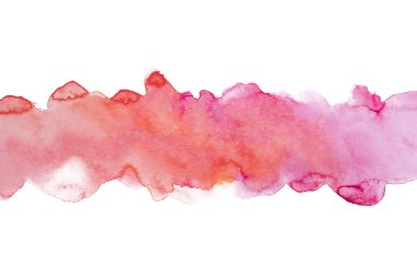Beyaz arka planda kırmızı suluboya pembe leke izole edilmiş. Boya ve suluboya kağıt desenli elementler. Kartpostal ve baskı tasarımı için arkaplan.