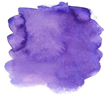 Beyaz arka planda suluboya mor leke izole edilmiş. Boya ve suluboya kağıt desenli elementler. Kartpostal ve baskı tasarımı için arkaplan.