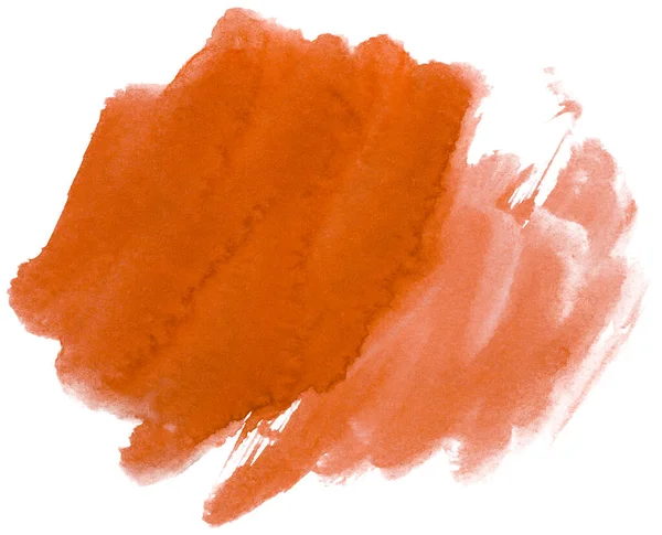 白い背景に水彩オレンジの汚れが隔離されています 塗料や水彩紙の質感と要素 絵葉書 印刷の背景 — ストック写真