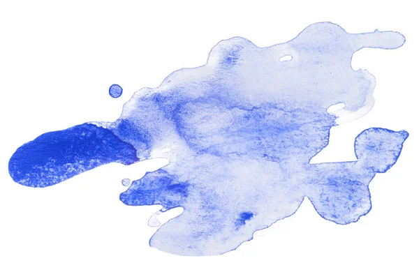 Mancha Aguarela Azul Borrões Tinta Espalhados Papel Sobre Fundo Branco — Fotografia de Stock