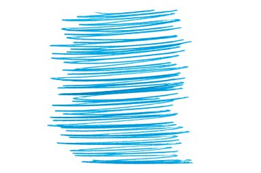 Mavi bir kalem darbesi. El kağıda çizilmiş, beyaz arka planda izole bir element. kalem darbesi