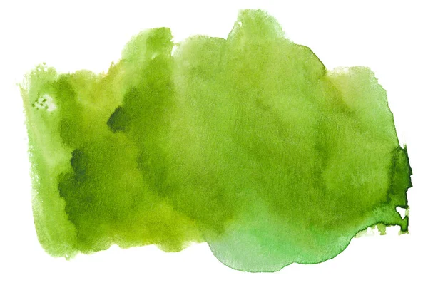 Akvarel Zelená Skvrna Barvou Papírovou Texturou Bílém Pozadí Izolované Pro — Stock fotografie