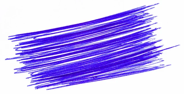 Een Slag Van Een Blauwe Pen Hand Getekend Papier Geïsoleerd — Stockfoto