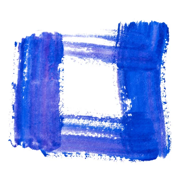 Simbolo Geometrico Acquerello Disegnato Mano Quadrato Blu Pennello Asciutto Dipinto — Foto Stock