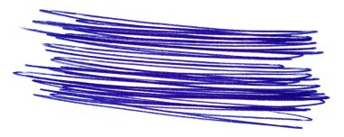 Mavi bir kalem darbesi. El kağıda çizilmiş, beyaz arka planda izole bir element. kalem darbesi