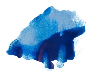 Beyaz zemin üzerinde kağıt desenli mavi suluboya boya boya lekeleri var. el çizimi.