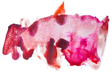 kırmızı suluboya leke. El çizimi. Beyaz arka planda kağıt dokusu ile izole su lekeleri ile boya