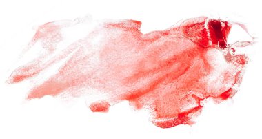 Beyaz zemin üzerinde kağıt dokusu olan kırmızı suluboya leke izole edilmiş. el çizimi.