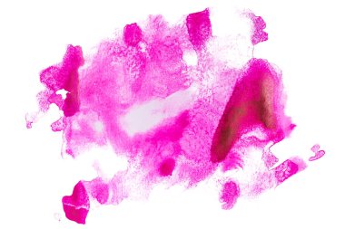 Beyaz zemin üzerinde kağıt desenli kırmızı suluboya boya lekeleri ve boyayla izole edilmiş su lekeleri. el çizimi.