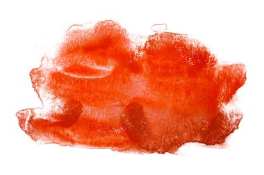Beyaz zemin üzerinde kağıt dokusu olan kırmızı suluboya leke izole edilmiş. el çizimi.