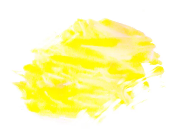 Žlutá Akvarel Skvrna Papírovou Texturou Bílém Pozadí Izolované Ruční Kresba — Stock fotografie