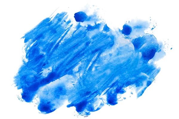 Modrá Akvarel Skvrna Papírovou Texturou Bílém Pozadí Izolované Vodní Skvrny — Stock fotografie