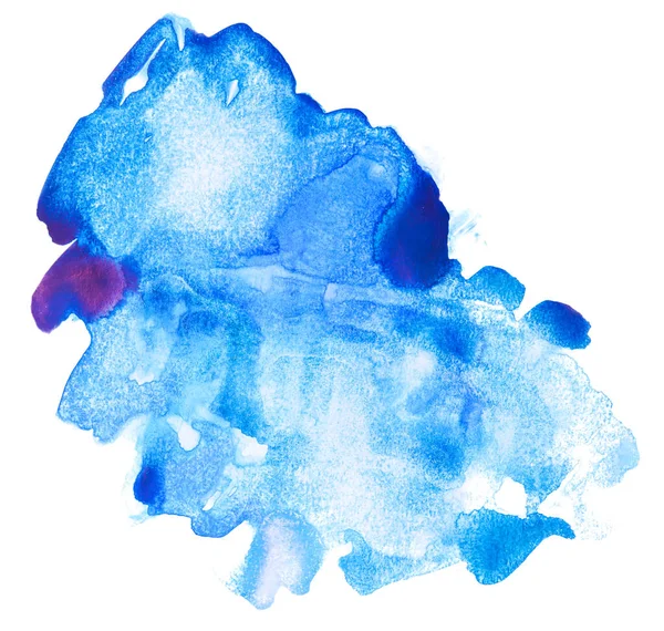 Синя Акварельна Пляма Паперовою Текстурою Білому Тлі Ізольовані Водяні Плями — стокове фото