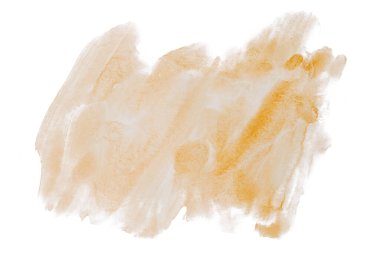 Beyaz arka plandaki fırça darbelerinden alınan desenli sarı suluboya lekesi. el çizimi.