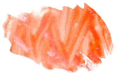 Beyaz arkaplandaki kırmızı turuncu suluboya leke fırça darbelerinden izole edilmiş.