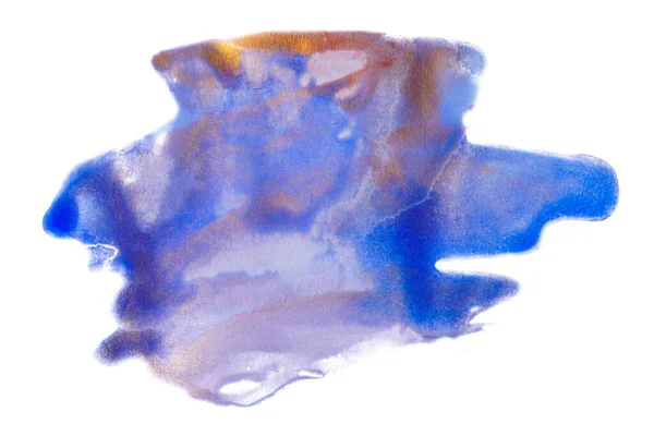 Blå Akvarell Fläck Med Papper Struktur Vit Bakgrund Isolerad Handritning — Stockfoto