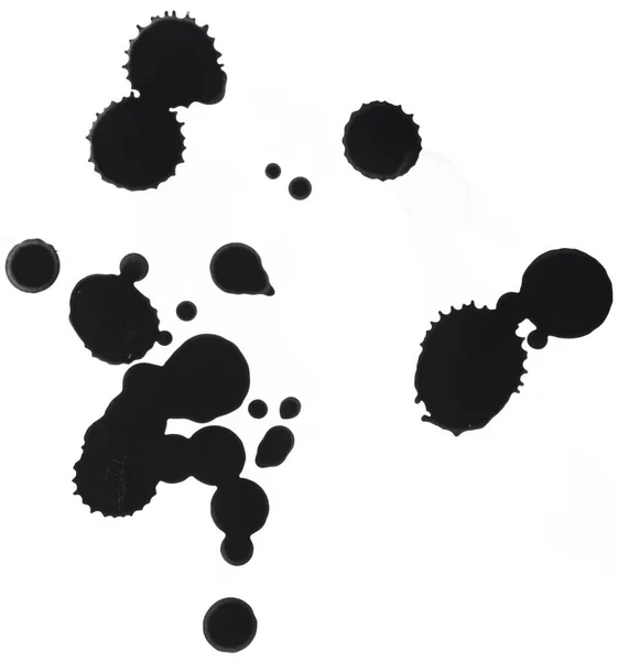 Black Watercolor Stain Paint Drops White Background Isolated Hand Drawing — Stock Photo, Image