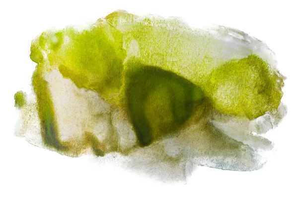 Zielona Żółta Plama Akwarelowa Rysunek Dłoni Białym Tle Izolowane — Zdjęcie stockowe